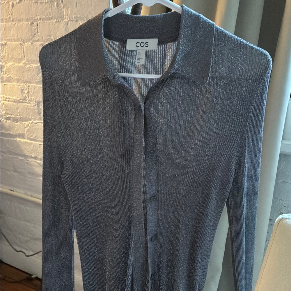 COS Shimmering Gray Button-Up Top